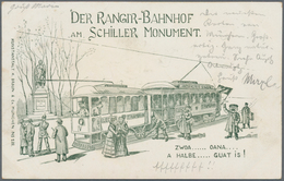 Ansichtskarten: Bayern: MÜNCHEN, Straßenbahn "Der Rangier-Bahnhof Am Schiller Monument", Karikatur P - Autres & Non Classés