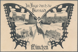 Ansichtskarten: Bayern: MÜNCHEN, SCHMETTERLING-Mehrbildkarte "Im Fluge Durch Die Bierstadt München" - Other & Unclassified