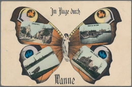 Ansichtskarten: Nordrhein-Westfalen: HERNE WANNE (alte PLZ 4690), Kolorierte SCHMETTERLING-Mehrbildk - Autres & Non Classés