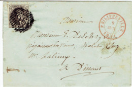 Lettre De Pilippeville (P96) Vers Dinant Du 9/04/1851 COB IOA  9/12 - 1858-1862 Medaglioni (9/12)