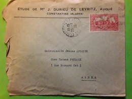 Lettre Locale CONSTANTINE, Algérie,en Tête Etude Notaire Durieu De Leyritz,Yvert 112, 50 C Rouge Amiraute > Alger, 1939 - Cartas & Documentos