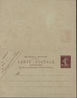 Entier CP Semeuse Camée 20ct Brun Avec Réponse Neuve Sans Date Storch H4 Cote 75 € - Standard Postcards & Stamped On Demand (before 1995)