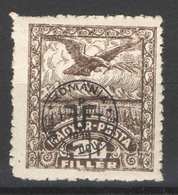 Hungary - DEBRECEN 1919. (Romania Occupation) Occupation Stamp 20f BRIGHT Paper Stamp MH (*) - Emissioni Locali