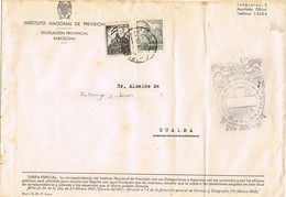 35574. Carta  BARCELONA 1942. Sello Recargo Exposicion, Franquicia Falange GUALBA - Barcelone