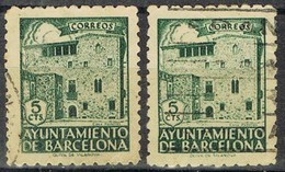 Dos Sello Recargo Esposicion BARCELONA, Num 44, Variedad Dentado º - Barcelone