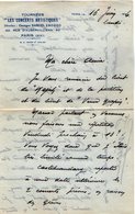 VP16.782  - LAS - Musique - Lettre Autographe Signée De Mr NARGEL Directeur Tournées ¨LES CONCERTS ARTISTIQUES ¨ à PARIS - Altri & Non Classificati