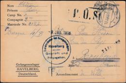 Prisoner Of War Card From French POW In German Camp, Havelberg Posted 19.1.1918 To Roubaix In France (G108-18) - Militares