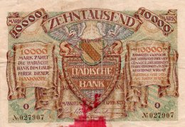 GERMANIA  10000 MARK 1923-Badische Bank-Bank Of Baden P-S910 - Sin Clasificación