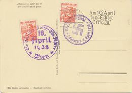 ÖSTERREICH OSTMARK Foto-AK Adolf Hitler M. 2 X 3 G Volkstrachten 3 Versch. Sonderstempel WIEN -Am 10. April / Dem Führer - Lettres & Documents