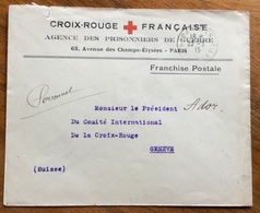 CROIX-ROUGE FRANCAISE  AGENCE DES PRISSONIERS DE GUERRE - FRANCHISE POSTALE FROM PARIS 22/3/15 TO GENEVE - Other & Unclassified