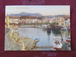 Greece 2005 Postcard "Crete Rethimnon Harbor Lighthouse" To England - Bomb Comic Drawing - Grecia