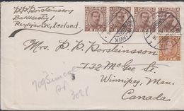 1933. 3 AUR + 4x 8 AUR Christian X. REYKJAVIK 30. VIII. 33. WINNIPEG MAN. POSTAL STAT... () - JF305803 - Storia Postale