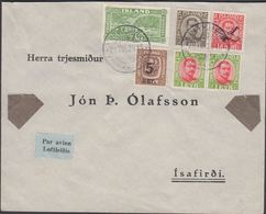 1928. 2x 1 EYR + 6 AUR CHRISTIAN X + 10 AUR LUFTPOST + 5 Aur/16 AUR + 7 AUR REYKJAVIK... () - JF305830 - Storia Postale