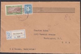 1936. 50 AUR Vik. REYKJAVIK 8. VIII. 36. Reg. Washington, D.C.. USA. WASHINGTON AUG 2... () - JF305840 - Briefe U. Dokumente