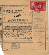 1939- MANDAT-CARTE  Valeur 241 F. TAXE  1 F.  Oblit. De KAYES - Lettres & Documents