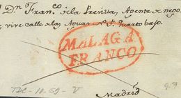 Prefilatelia, Andalucía. Sobre. (1830ca). Frontal De MALAGA A MADRID. Marca MALAGA / FRANCO (P.E.20) Edición 2004. MAGNI - ...-1850 Voorfilatelie