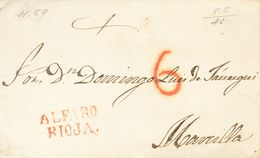 Prefilatelia, La Rioja. Sobre. 1843. ALFARO A MARCILLA. Marca ALFARO / RIOJA, En Rojo (P.E.4) Edición 2004. MAGNIFICA ES - ...-1850 Prefilatelia
