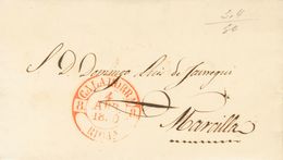 Prefilatelia, La Rioja. Sobre. 1850. ALFARO A MARCILLA. Baeza ALFARO / RIOJA, En Rojo. MAGNIFICA. - ...-1850 Prephilately