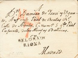 Prefilatelia, La Rioja. Sobre. 1832. FRESNO DEL RIO TIRON (LA RIOJA) A MADRID. Marca BELORADO / RIOXA (P.E.1) Edición 20 - ...-1850 Prephilately