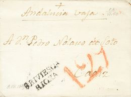 Prefilatelia, La Rioja. Sobre. 1825. BRIVIESCA A CADIZ. Marca BRIVIESCA / RIOXA (P.E.2) Edición 2004. MAGNIFICA. - ...-1850 Voorfilatelie