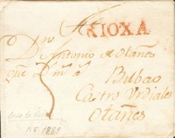 Prefilatelia, La Rioja. Sobre. 1789. CASALAREINA (LA RIOJA) A OTAÑES (CANTABRIA). Marca RIOXA, En Rojo De Haro En Tránsi - ...-1850 Prefilatelia