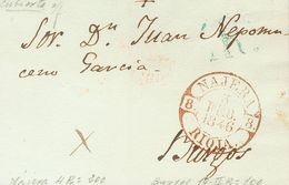 Prefilatelia, La Rioja. Sobre. 1846. NAJERA A BURGOS. Baeza NAJERA / RIOJA, En Rojo. MAGNIFICA. - ...-1850 Prephilately