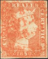 1º Y 2º Centenario. º3. 1850. 5 Reales Rojo. Matasello Baeza En Rojo. MAGNIFICO. Cert. EXFIMA. - Altri & Non Classificati