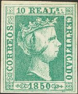 1º Y 2º Centenario. (*)5. 1850. 10 Reales Verde. Color Muy Intenso E Impresión Muy Nítida. MAGNIFICO. Cert. CEM Y COMEX. - Autres & Non Classés