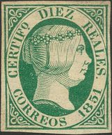 1º Y 2º Centenario. *11. 1851. 10 Reales Verde. Color Muy Intenso Y Amplios Márgenes (conserva Su Plena Goma Original).  - Other & Unclassified