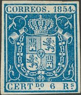 1º Y 2º Centenario. (*)27. 1854. 6 Reales Azul. Grandes Márgenes Y Color Muy Intenso. MAGNIFICO. Cert. GRAUS. - Andere & Zonder Classificatie