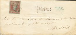 1º Y 2º Centenario. Sobre 40. 1855. 4 Cuartos Rojo. POTES A MADRID. En El Frente Marca Prefilatélica POTES, En Negro. MA - Otros & Sin Clasificación