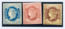 1º Y 2º Centenario. *57, 58, 61. 1862. 2 Cuartos Azul, 4 Cuartos Castaño Y 1 Real Castaño Sobre Amarillo. MAGNIFICOS. - Autres & Non Classés