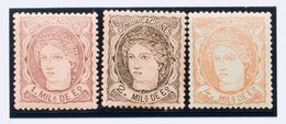 1º Y 2º Centenario. **/*102, 103, 104. 1870. 1 Mils Violeta, 2 Mils Negro Y 4 Mils Castaño (sin Fijasellos). Muy Bien Ce - Sonstige & Ohne Zuordnung