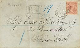 1º Y 2º Centenario. Sobre 224. 1897. 50 Cts Rosa. Certificado De JEREZ A NUEVA YORK (USA). Al Dorso Llegada. MAGNIFICA. - Altri & Non Classificati