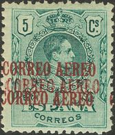 1º Y 2º Centenario. **292hhh. 1920. 5 Cts Verde. Variedad TRIPLE SOBRECARGA. MAGNIFICO. Edifil 2015: +182 Euros - Altri & Non Classificati