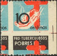 1º Y 2º Centenario. **840dx. 1937. 10 Cts Negro, Azul Y Rojo, Borde De Hoja. Variedad DENTADO DESPLAZADO. MAGNIFICO. - Other & Unclassified