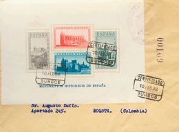 1º Y 2º Centenario. Sobre 847. 1938. Hoja Bloque. Certificado De BURGOS A BOGOTA (COLOMBIA). Al Dorso Tránsito NEW YORK  - Other & Unclassified