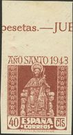 1º Y 2º Centenario. *962s. 1943. 40 Cts Castaño, Borde De Hoja. MAGNIFICO Y RARO, MUY ESPECTACULAR. Cert. CEM. Edifil 20 - Other & Unclassified