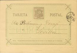 Entero Postal. Sobre EP7A. 1876. 5 Cts Castaño Oliva Sobre Tarjeta Entero Postal De VITORIA A SEVILLA. MAGNIFICA Y RARA  - Autres & Non Classés