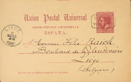 Entero Postal. Sobre EP15. 1890. 10 Cts Carmín Sobre Tarjeta Entero Postal De HORCAJO DE LOS MONTES (CIUDAD REAL) A LIEJ - Sonstige & Ohne Zuordnung