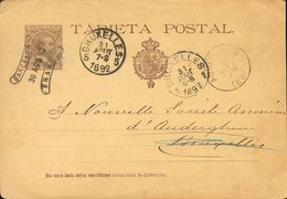 Entero Postal. Sobre EP27. 1892. 10 Cts Castaño Sobre Tarjeta Entero Postal De BARCELONA A AUDERGHEM (BELGICA). Matasell - Other & Unclassified