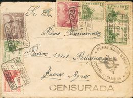 Guerra Civil, Bando Nacional. Sobre 919, 868, 917, 918(4). 1940. 5 Cts Castaño Lila, 25 Cts Carmín Lila, 10 Cts Rosa Y 1 - Altri & Non Classificati