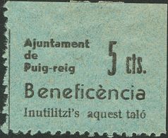 Guerra Civil, Locales. (*). 1936. 5 Cts Negro Sobre Azul Gris PUIG-REIG (BARCELONA). MAGNIFICO. (Allepuz 1, Fesofi 1) - Other & Unclassified