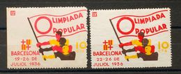 Guerra Civil, Viñetas Políticas. *. 1936. 10 Cts Amarillo, Rojo Y Negro (19-26 JULIOL) Y 10 Cts Ocre, Rojo Y Negro (22-2 - Other & Unclassified