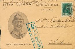 Guerra Civil, Campo De Concentración. Sobre 841A. 1938. 15 Cts Verde. Tarjeta Postal De SANTOÑA (CANTABRIA) A AVILA, Rem - Other & Unclassified