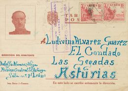 Guerra Civil, Campo De Concentración. Sobre 917(2). 1940. 10 Cts Rosa, Dos Sellos. Tarjeta Postal De ASTORGA (LEON) A LA - Andere & Zonder Classificatie