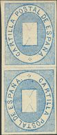 Franquicia. **1aii. 1869. Sin Valor, Azul, Pareja. Variedad UN SELLO INVERTIDO. MAGNIFICA. Edifil 2017: 200 Euros - Militaire Vrijstelling Van Portkosten