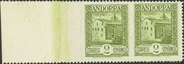 Andorra. **15sphi. 1929. 2 Cts Verde, Pareja Horizontal. SIN DENTAR ENTRE LOS SELLOS Y El MARGEN IZQUIERDO. MAGNIFICA. E - Sonstige & Ohne Zuordnung