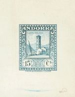 Andorra. (*)18P. 1929. 15 Cts Azul Verdoso. PRUEBA DE PUNZON. MAGNIFICA Y MUY RARA. - Altri & Non Classificati