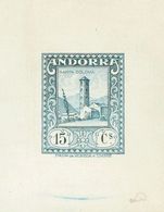 Andorra. (*)18P. 1929. 15 Cts Azul Verdoso. PRUEBA DE PUNZON. MAGNIFICA Y MUY RARA. - Autres & Non Classés